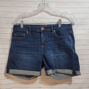 LOFT 4inch ROLLLED CUFF DARK DENIM SHORTS, SZ 4